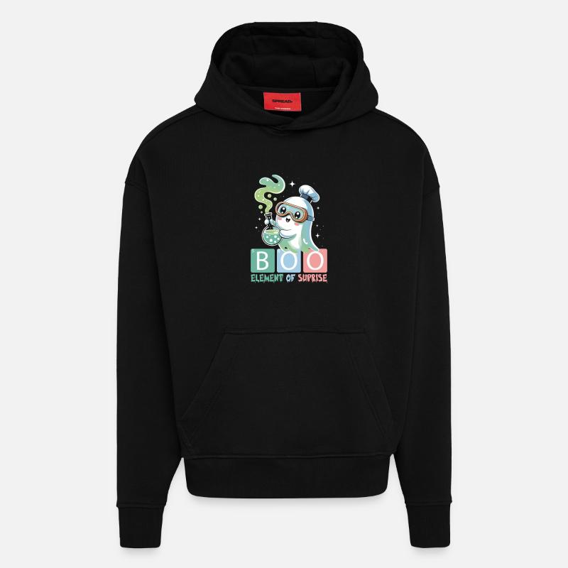 Fantôme mignon Halloween Automne - Sweat à capuche bio épais oversize fabriqué en UE - SOLID BLACK