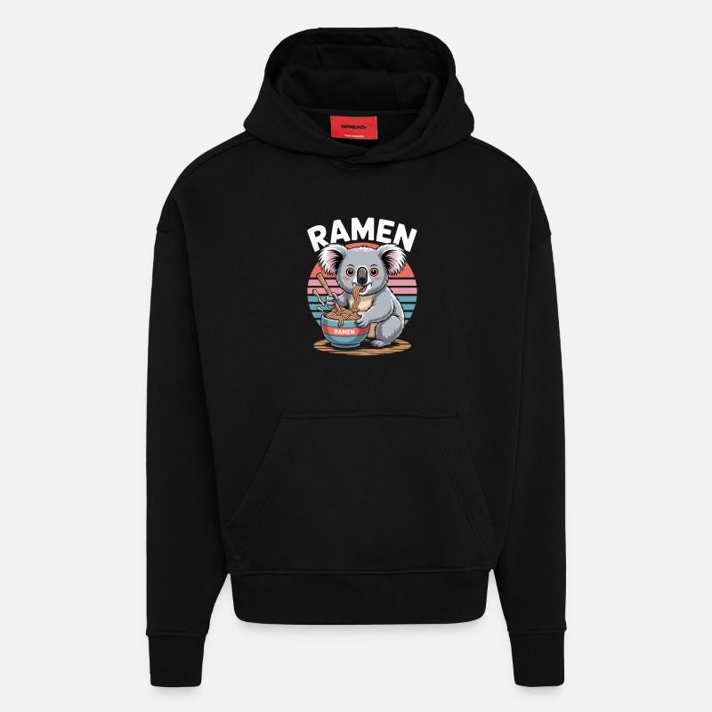 Ramen Koala at Retro Sunset - Hoodie- made by SPREAD - SOLID BLACK
