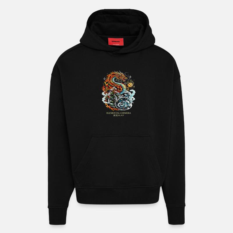 Elemental Chimera | Fire & Water Dragon - Hoodie- made by SPREAD - SOLID BLACK
