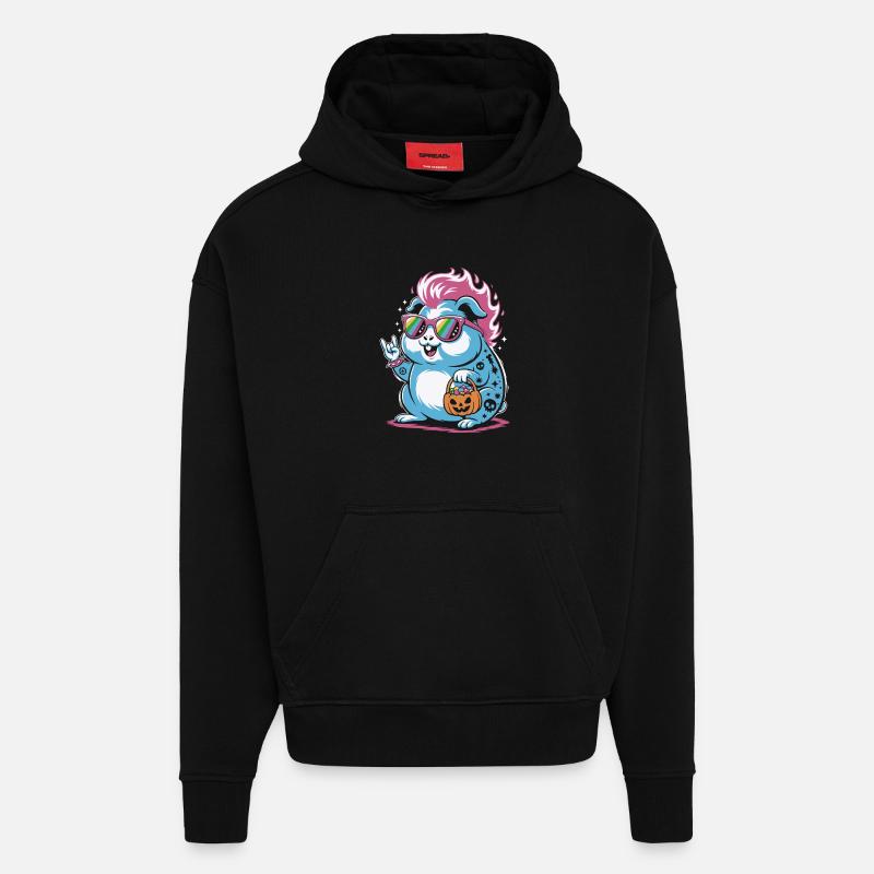 Punk Hamster Cochon d’Inde Halloween - Sweat à capuche bio épais oversize fabriqué en UE - SOLID BLACK