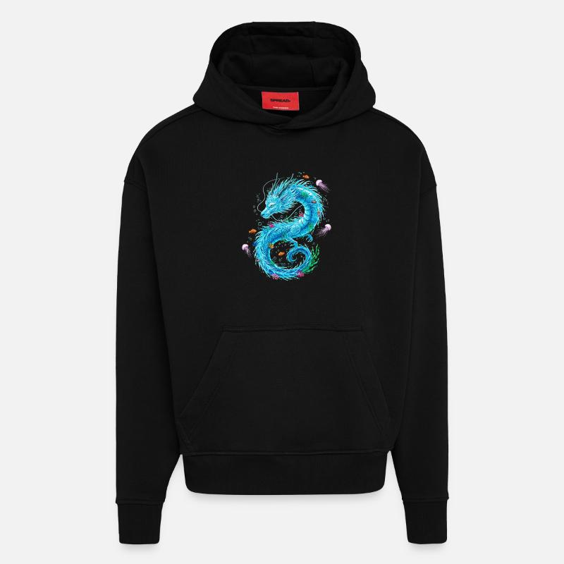 Wasserdrache mit Meeresbewohnern - Hoodie- made by SPREAD  - SOLID BLACK