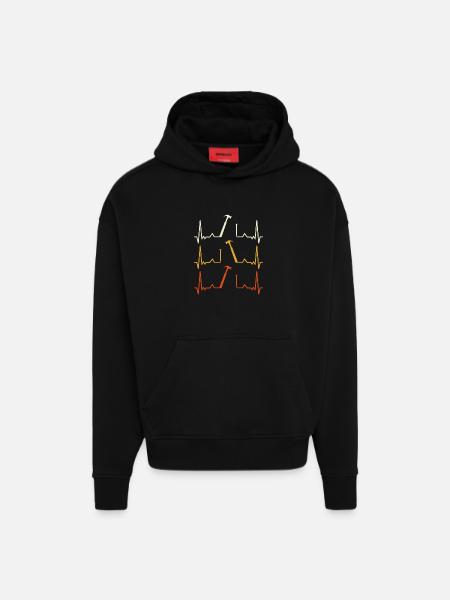 Heartbeat Hammer Pattern - Hoodie- made by SPREAD - SOLID BLACK