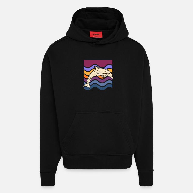 Delfin auf farbigen Wellen - Hoodie- made by SPREAD  - SOLID BLACK