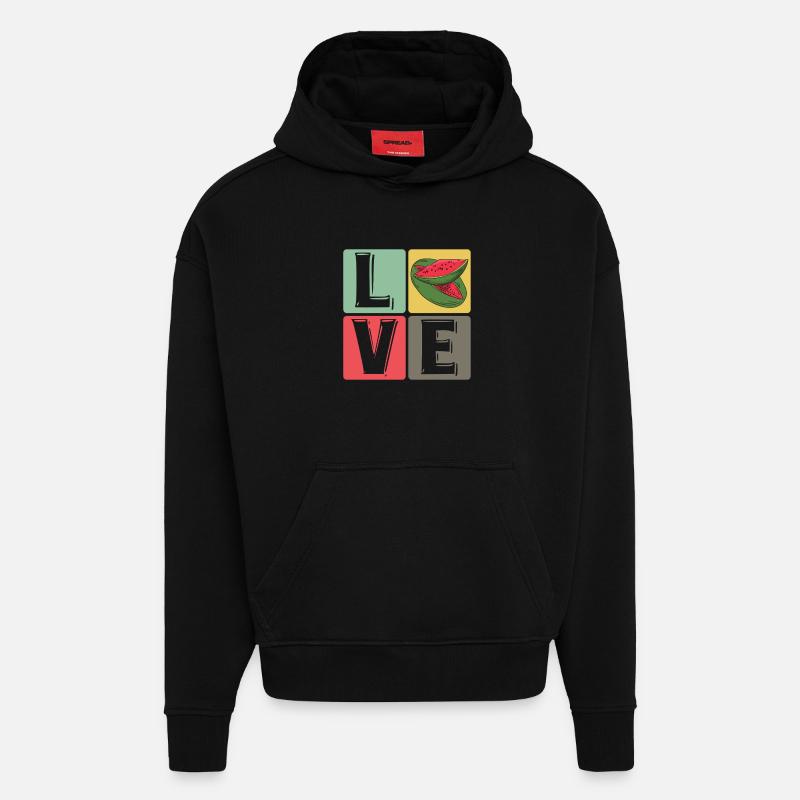 Blocs de pastèque Love Pop Art - Sweat à capuche bio épais oversize fabriqué en UE - SOLID BLACK