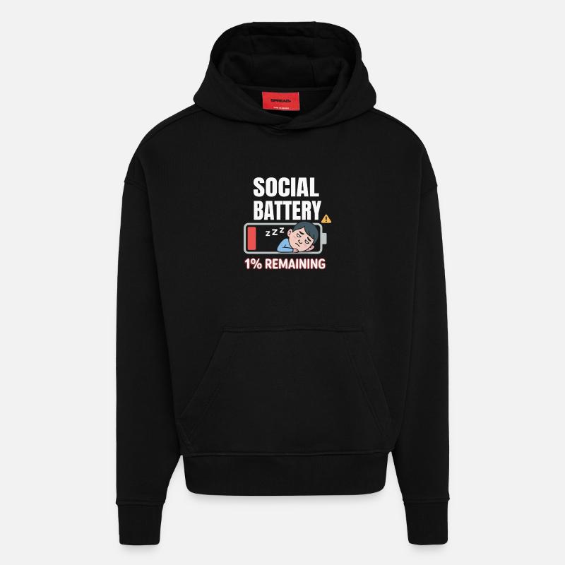 Batterie sociale 1 % Repos - Sweat à capuche bio épais oversize fabriqué en UE - SOLID BLACK