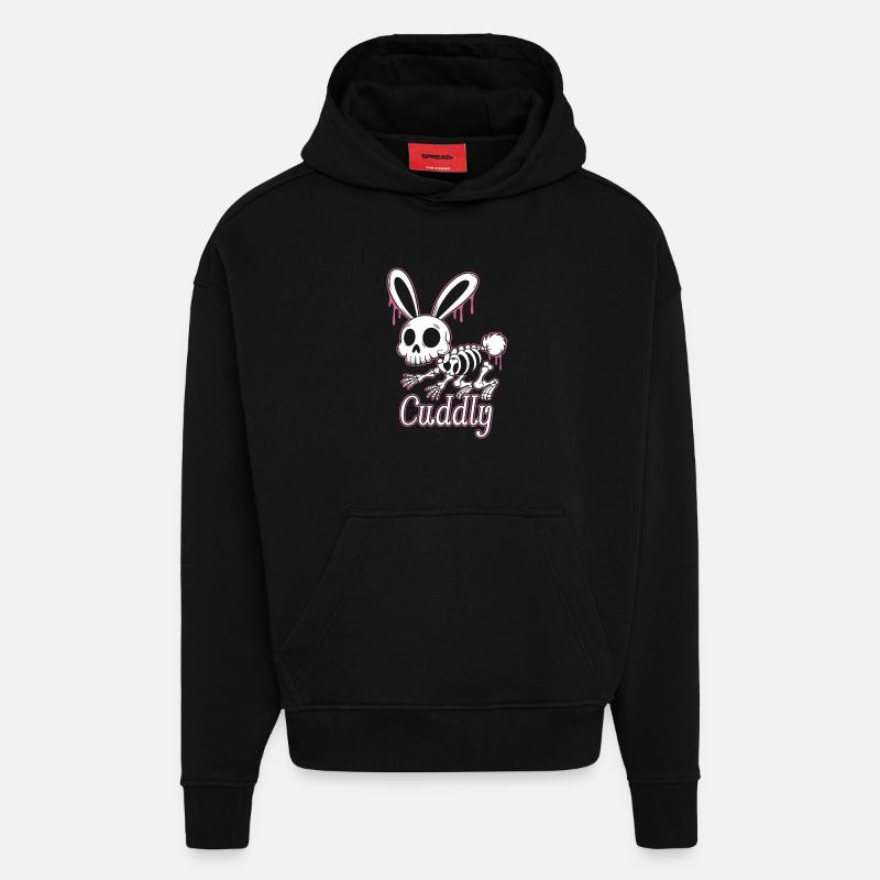 Bone Bunny Câlin Lapin d’Halloween - Sweat à capuche bio épais oversize fabriqué en UE - SOLID BLACK