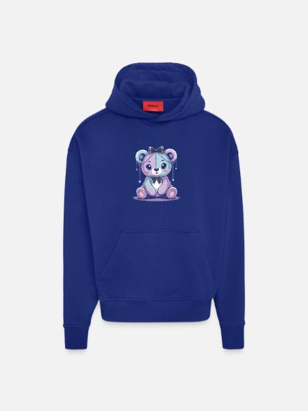 Kawaii Pastel Goth Patched Bear - Hoodie- made by SPREAD  - SOLID BLACK