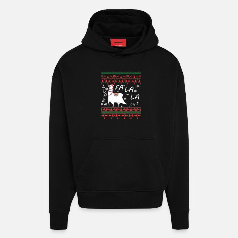Pull de Noël moche Llama - Sweat à capuche bio épais oversize fabriqué en UE - SOLID BLACK