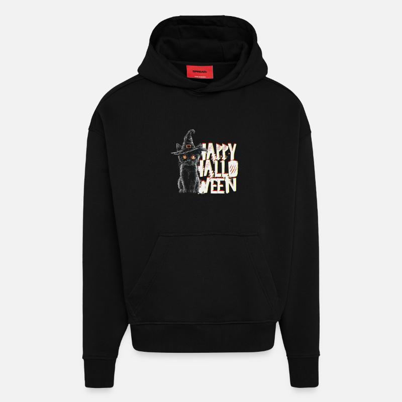 Joyeux chat d’Halloween - Sweat à capuche bio épais oversize fabriqué en UE - SOLID BLACK