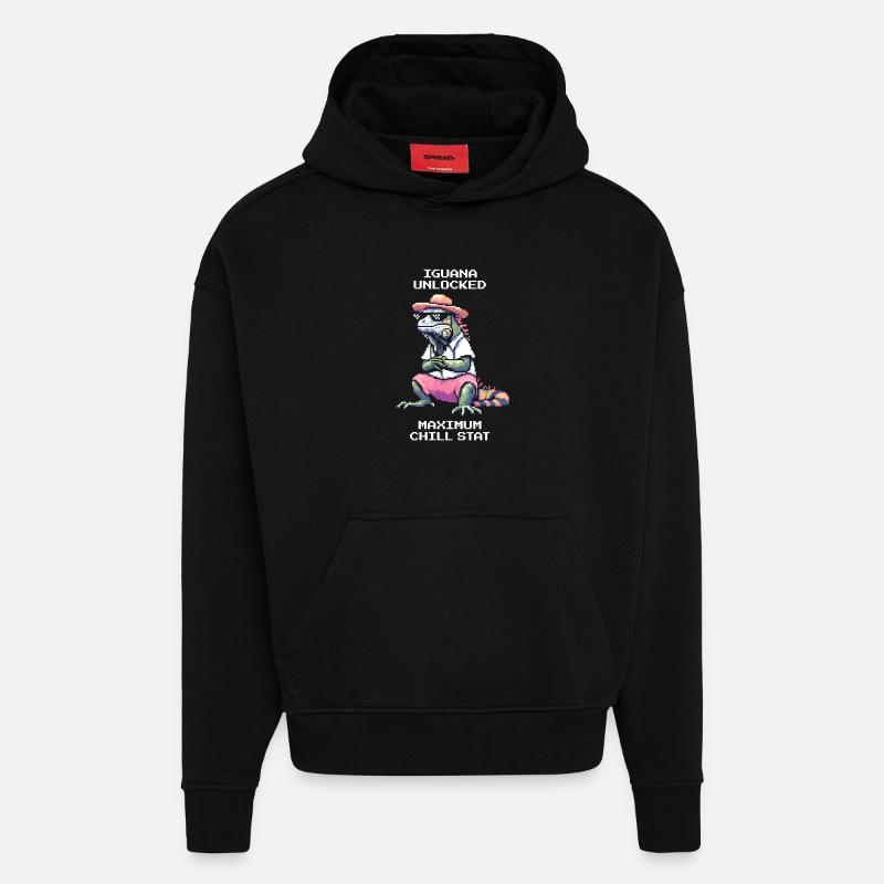 Iguana Unlocked | Chill-Stat Max - Hoodie- made by SPREAD - SOLID BLACK