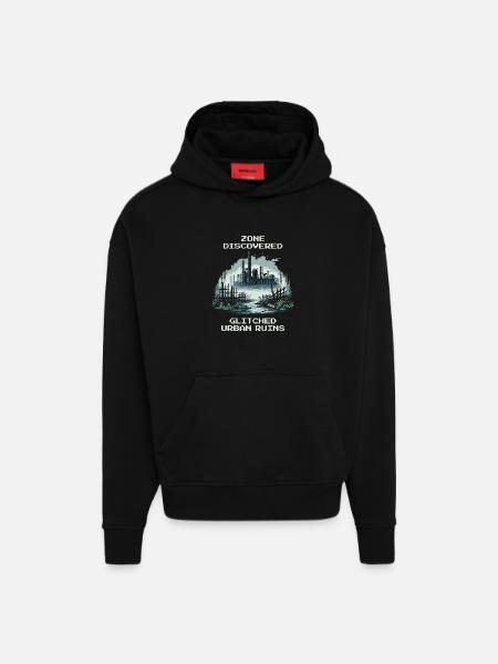 Zone Discovered: Bugged City Ruins - Hoodie- made by SPREAD  - SOLID BLACK