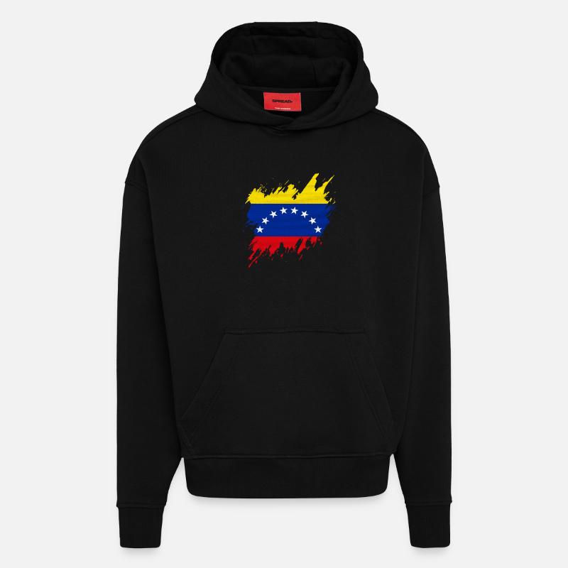 Drapeau du Venezuela, style déchiré - Sweat à capuche bio épais oversize fabriqué en UE - SOLID BLACK