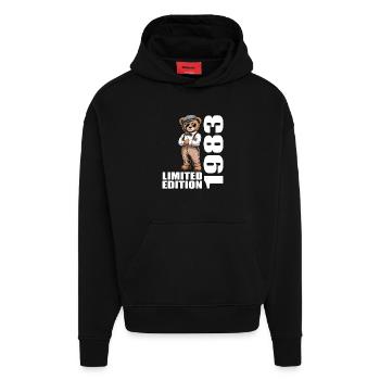 1983 Édition Limitée Ours Anniversaire 1983 - Sweat à capuche bio épais oversize fabriqué en UE - SOLID BLACK - Devant