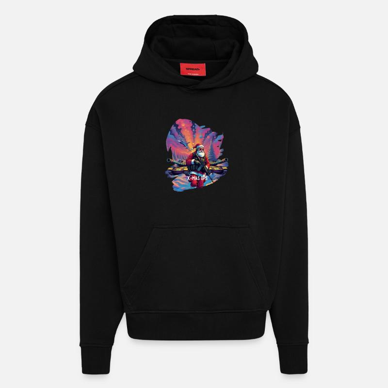 Noël Ops Spécial Père Noël - Sweat à capuche bio épais oversize fabriqué en UE - SOLID BLACK