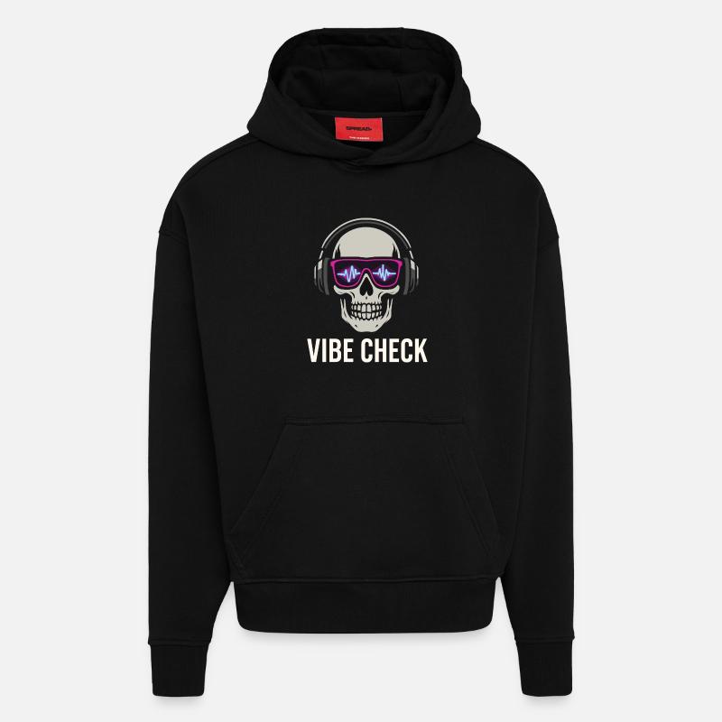 Crâne Neon Vibe Check – Skull Edition - Sweat à capuche bio épais oversize fabriqué en UE - SOLID BLACK