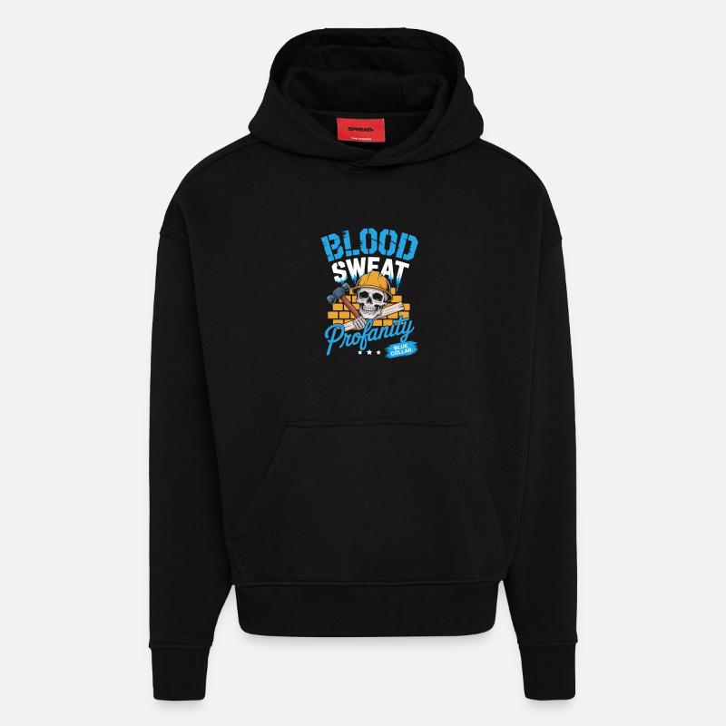 Col bleu Ouvrier Ouvrier du bâtiment - Sweat à capuche bio épais oversize fabriqué en UE - SOLID BLACK