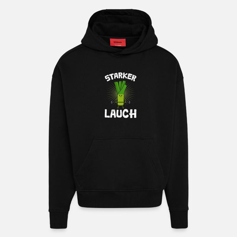 Haltérophile STRONG LEEK Drôle - Sweat à capuche bio épais oversize fabriqué en UE - SOLID BLACK