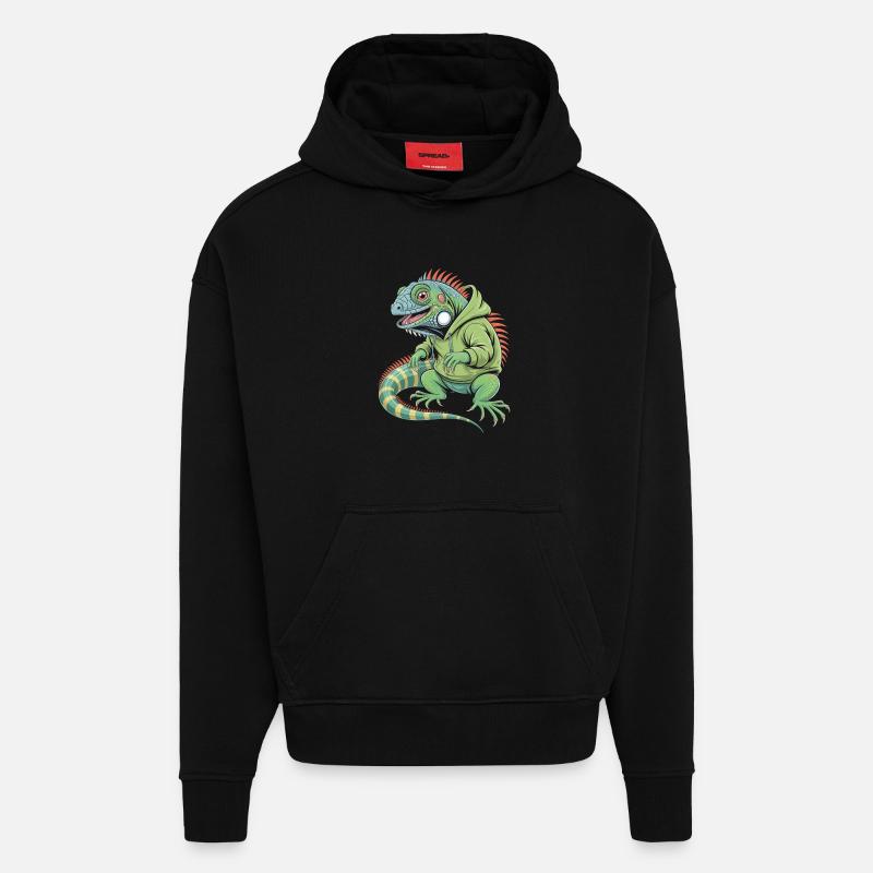 Iguane cool avec sweat à capuche - Sweat à capuche bio épais oversize fabriqué en UE - SOLID BLACK