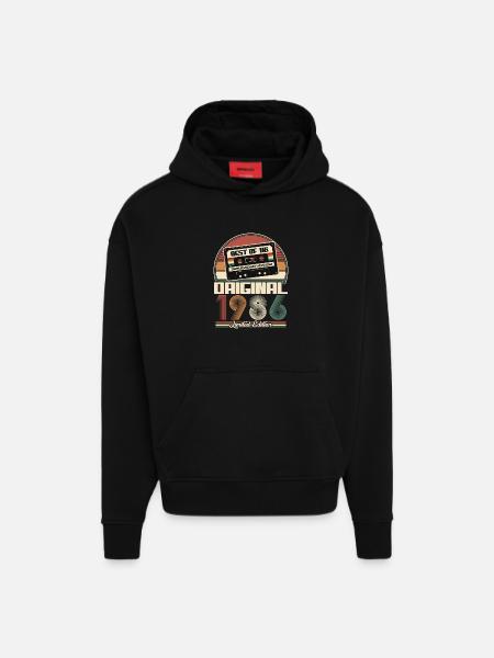 1986 Vintage Vintage syntymäpäivä retro lahja - Heavyweight Oversized Organic huppari Made in EU - SOLID BLACK