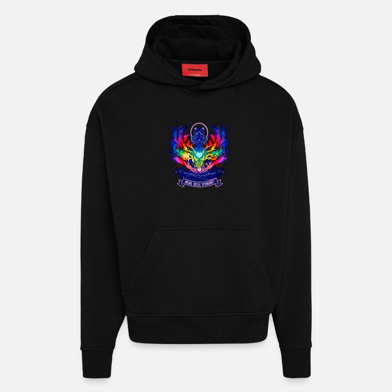 Mon âme ronronne - Yoga Chat Arc-en-ciel - Sweat à capuche bio épais oversize fabriqué en UE - SOLID BLACK