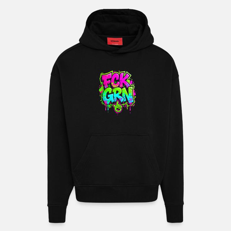 FCK GRN Graffiti - Sweat à capuche bio épais oversize fabriqué en UE - SOLID BLACK