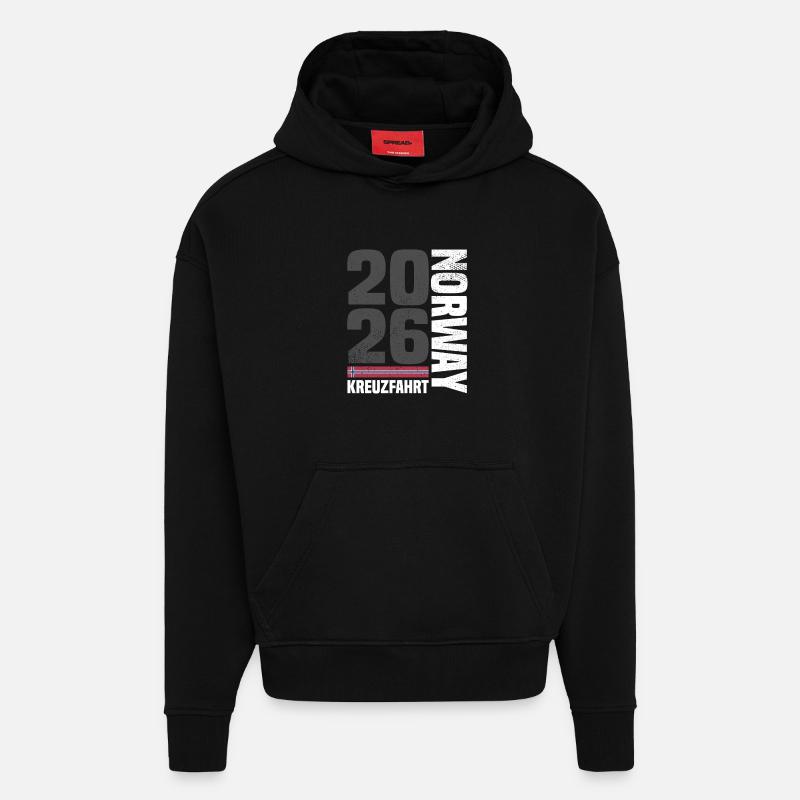 Croisière en Norvège 2026 - Sweat à capuche bio épais oversize fabriqué en UE - SOLID BLACK