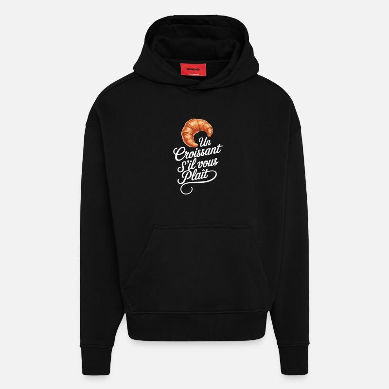 Chemise à slogan croissant Paris - Sweat à capuche bio épais oversize fabriqué en UE - SOLID BLACK