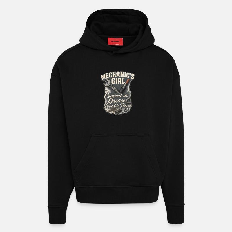 Mécanicienne : Aimer avec la graisse - Sweat à capuche bio épais oversize fabriqué en UE - SOLID BLACK