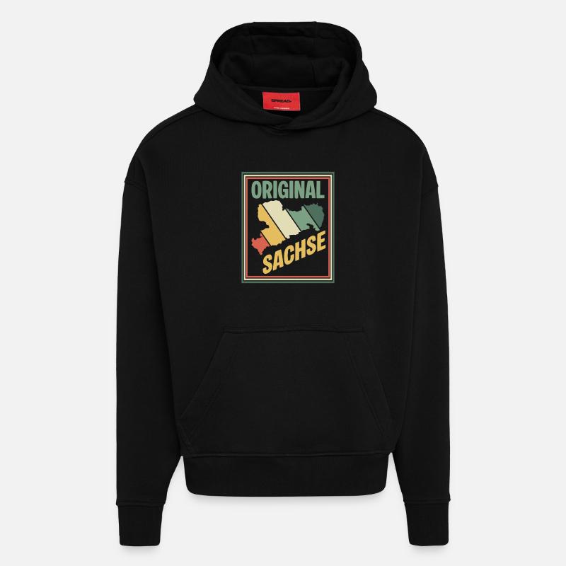 Carte originale de la Saxe - Sweat à capuche bio épais oversize fabriqué en UE - SOLID BLACK