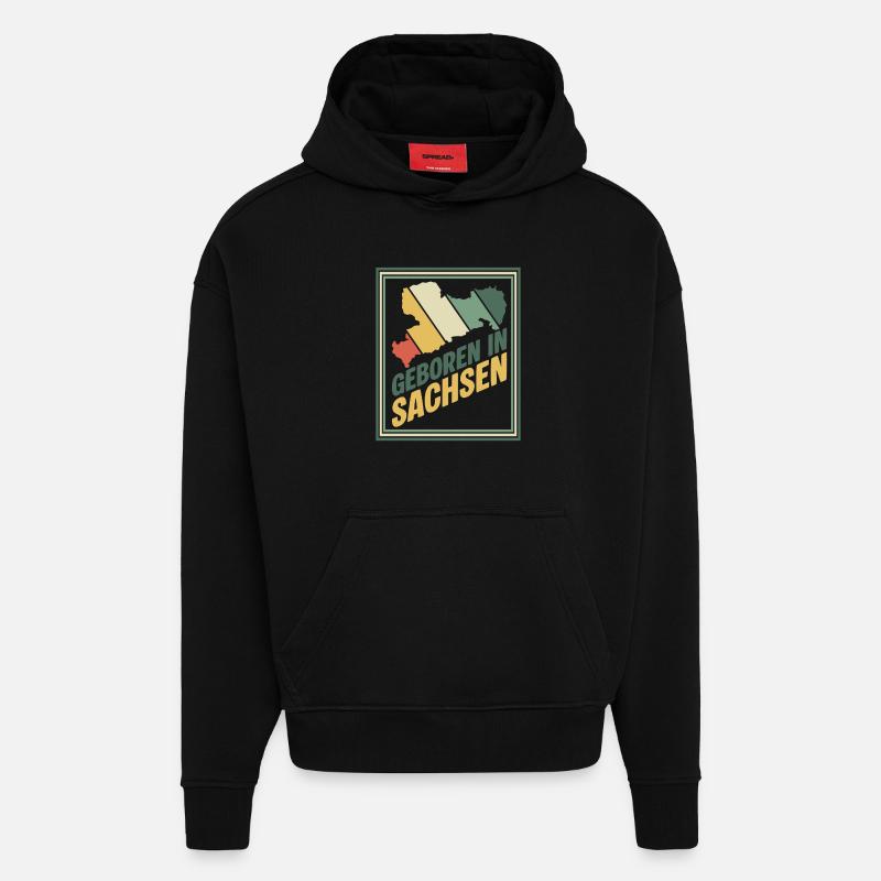 Né en Saxe - Sweat à capuche bio épais oversize fabriqué en UE - SOLID BLACK