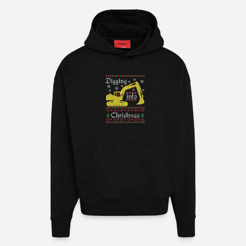 Digging into Ugly Christmas Bagger Bauarbeiter - Hoodie- made by SPREAD  - SOLID BLACK