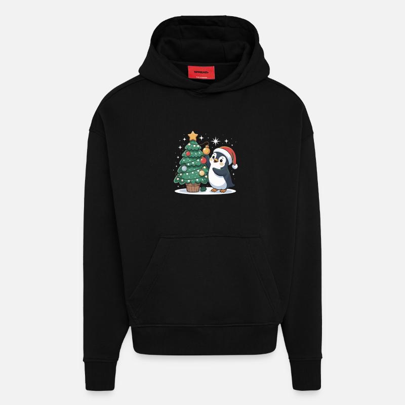 Pinguin schmückt Weihnachtsbaum - Hoodie- made by SPREAD  - SOLID BLACK