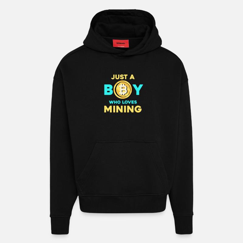 Crypto Mining Boy – Bitcoin Passion - Sweat à capuche bio épais oversize fabriqué en UE - SOLID BLACK