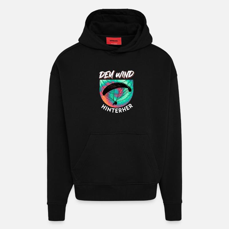 Parapente SUIVANT LE VENT Drôle - Sweat à capuche bio épais oversize fabriqué en UE - SOLID BLACK