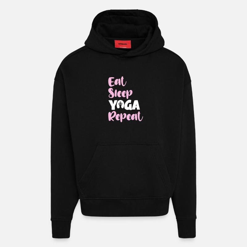 Mange Sommeil Yoga Répéter - Sweat à capuche bio épais oversize fabriqué en UE - SOLID BLACK