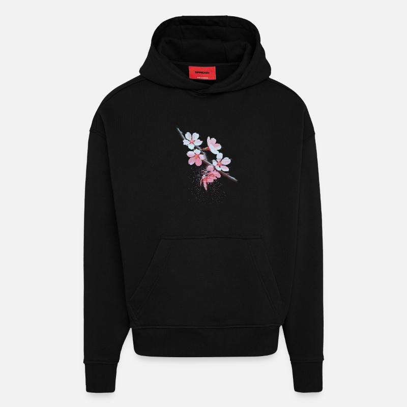 Succursale d’art bug de Cherry Blossoms - Sweat à capuche bio épais oversize fabriqué en UE - SOLID BLACK