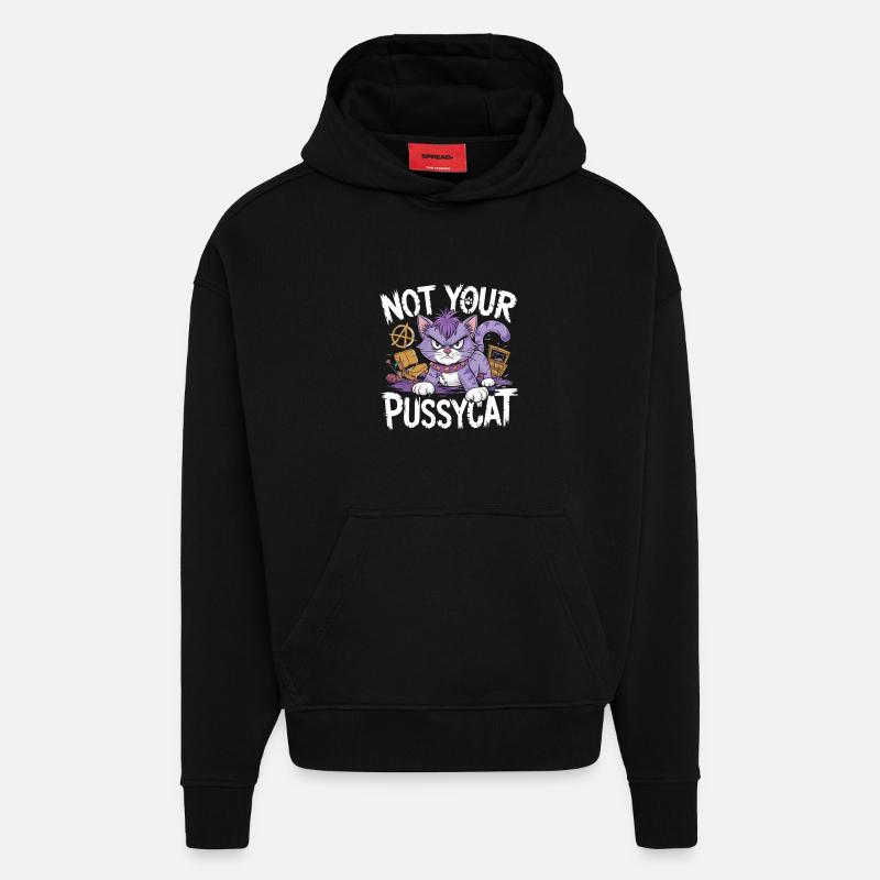 Chat rebelle à l’attitude punk - Sweat à capuche bio épais oversize fabriqué en UE - SOLID BLACK