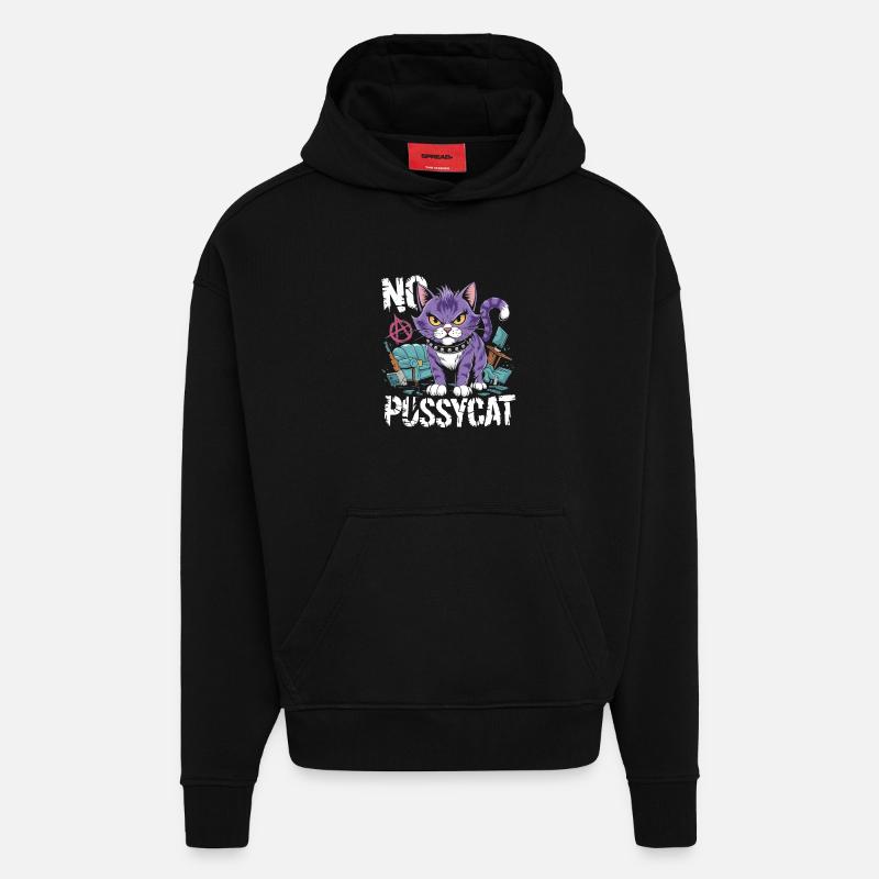 Rebelle Chat : Pas de Pussycat Design - Sweat à capuche bio épais oversize fabriqué en UE - SOLID BLACK
