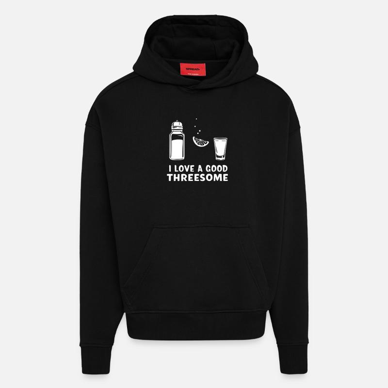 Discussion cocktail à trois plaisirs - Sweat à capuche bio épais oversize fabriqué en UE - SOLID BLACK