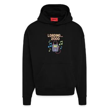 Retro Pixel Design – Loading 2000 - Hoodie- made by SPREAD  - SOLID BLACK - Vorne