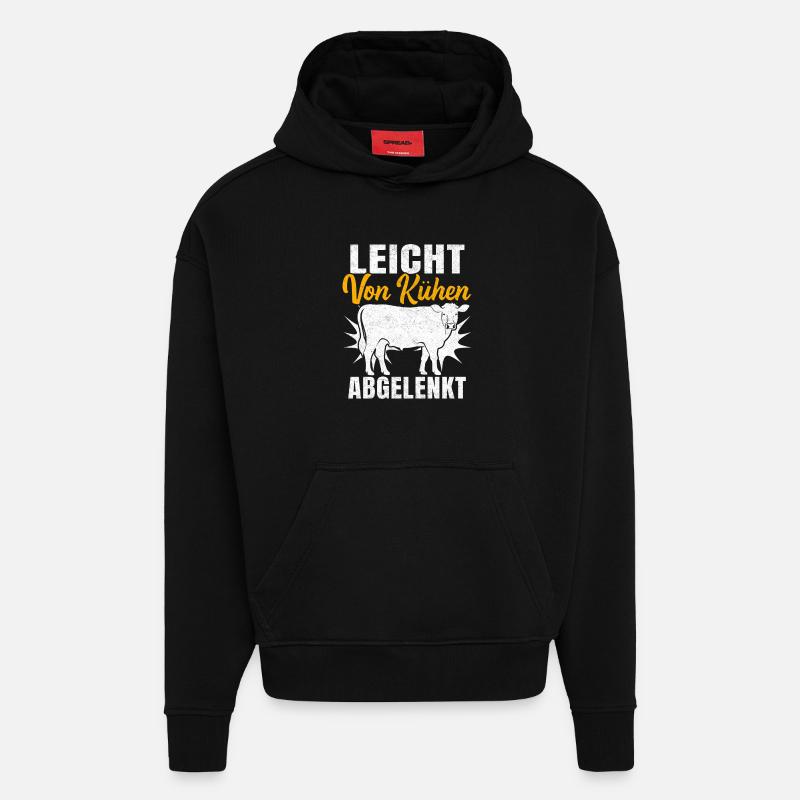 Facilement distrait par les vaches - Sweat à capuche bio épais oversize fabriqué en UE - SOLID BLACK