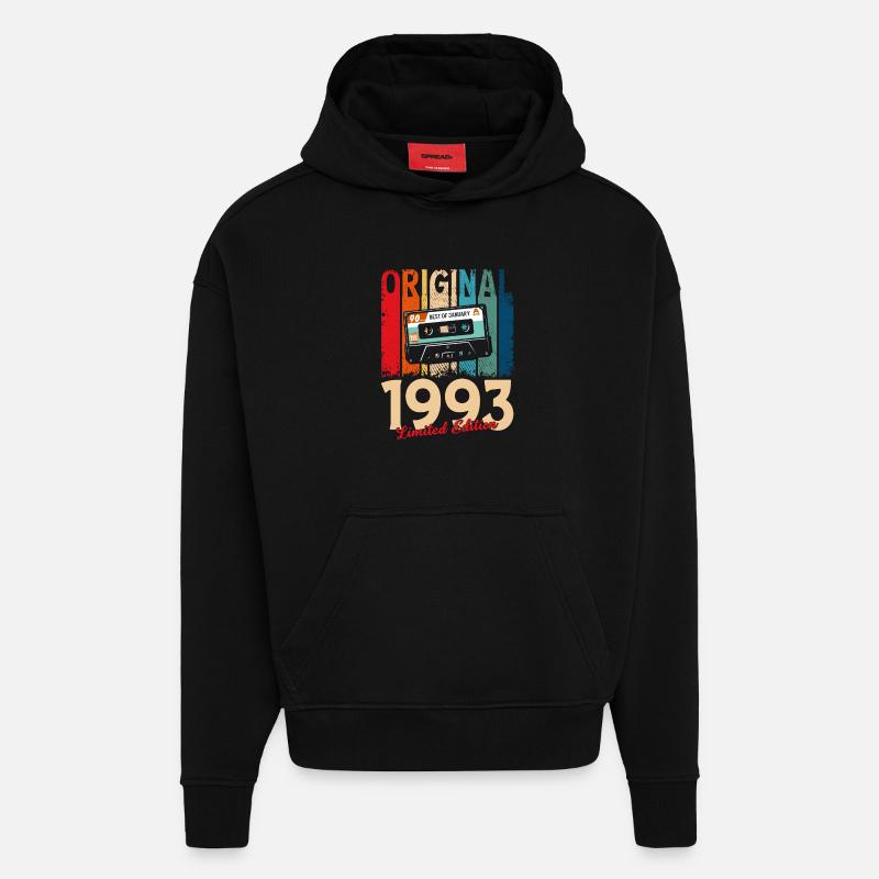 Cassette du 33e anniversaire janvier 1993 - Sweat à capuche bio épais oversize fabriqué en UE - SOLID BLACK