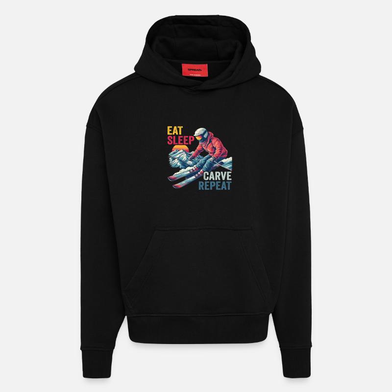 Conception de skis Carve Repeat - Sweat à capuche bio épais oversize fabriqué en UE - SOLID BLACK