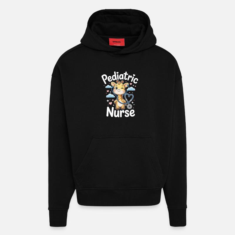 Girafe pédiatrique avec stéthoscope - Sweat à capuche bio épais oversize fabriqué en UE - SOLID BLACK