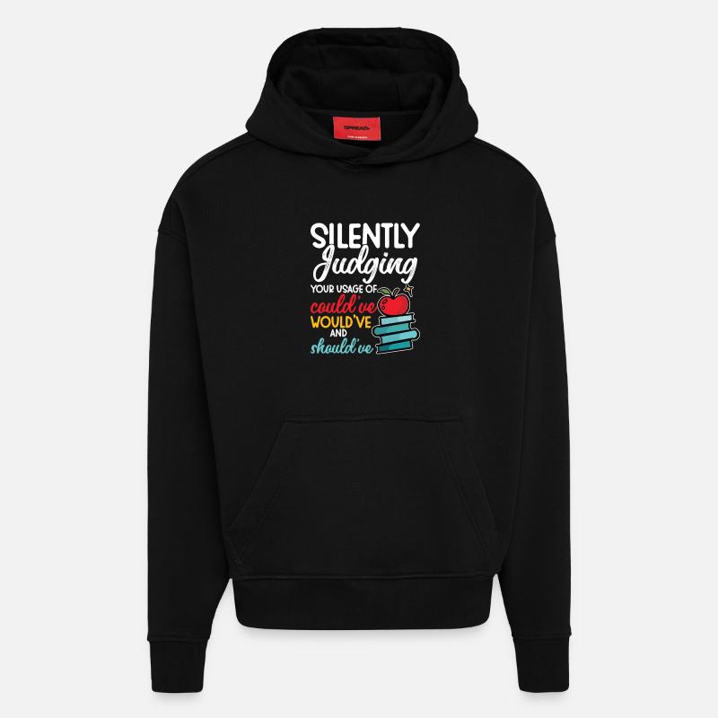 Enseignant d’anglais Premier jour d’école - Sweat à capuche bio épais oversize fabriqué en UE - SOLID BLACK
