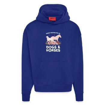 Hunde und Pferde mit Blumenkranz - Hoodie- made by SPREAD  - Iconic Blue - Vorne