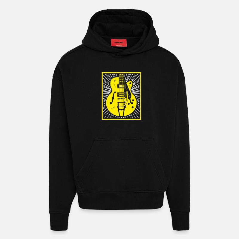 Silhouette de guitare rétro - Sweat à capuche bio épais oversize fabriqué en UE - SOLID BLACK