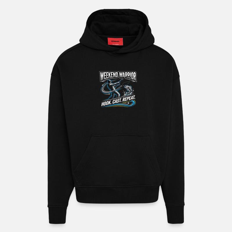 Weekend Warrior Hook Cast Repeat Angler - Hoodie- made by SPREAD  - SOLID BLACK
