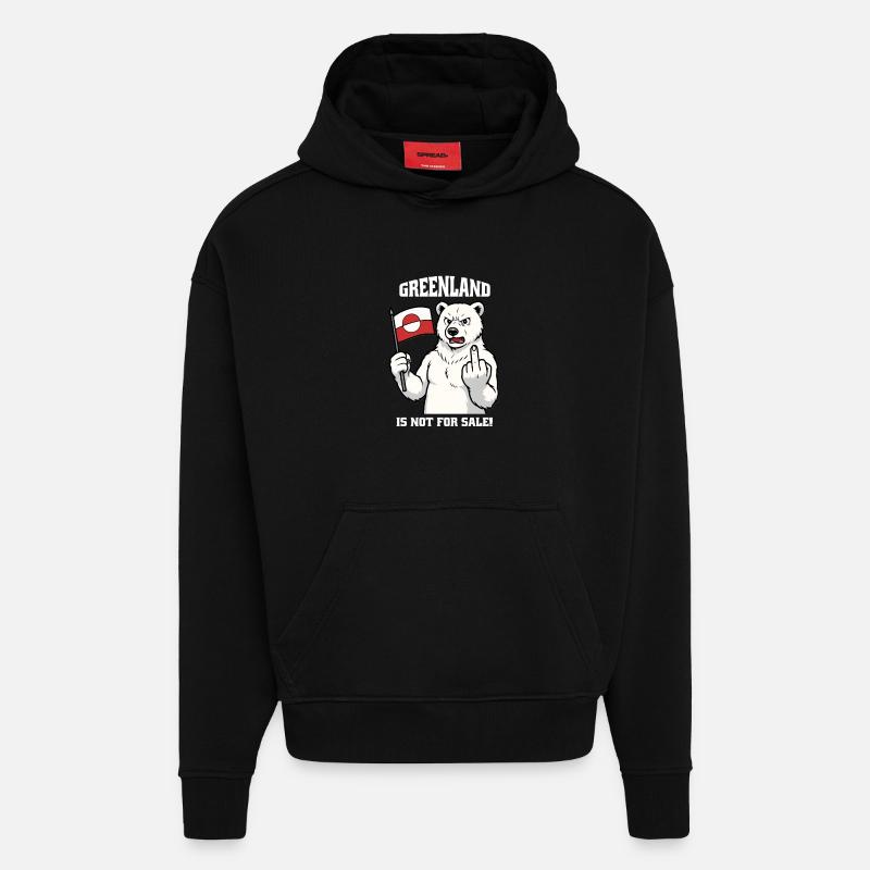 Le Groenland n’est pas à vendre - Sweat à capuche bio épais oversize fabriqué en UE - SOLID BLACK