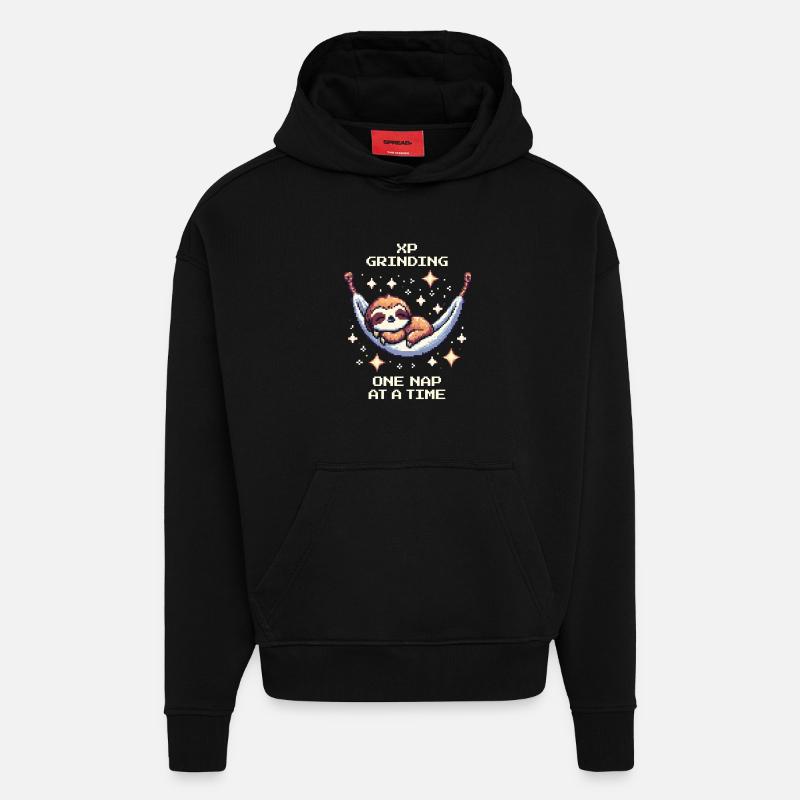 Grinding XP with Naps | Sloth - Hoodie- made by SPREAD  - SOLID BLACK